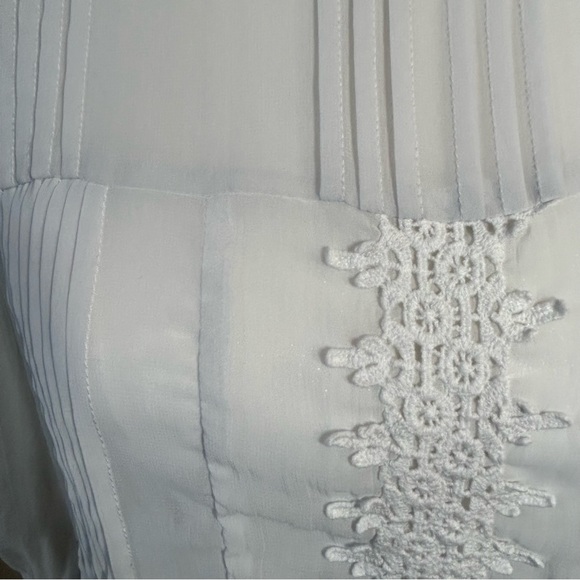 American Rag sheer white gathered lacey blouse ties Size M - Picture 2 of 7